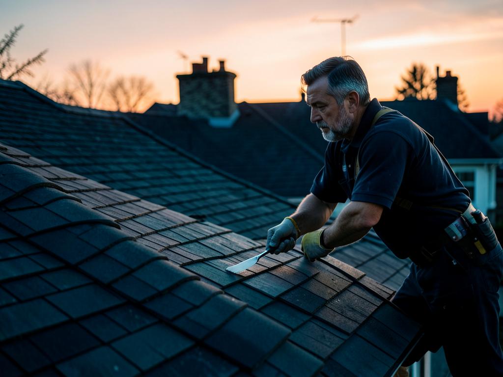Roofing professional at work